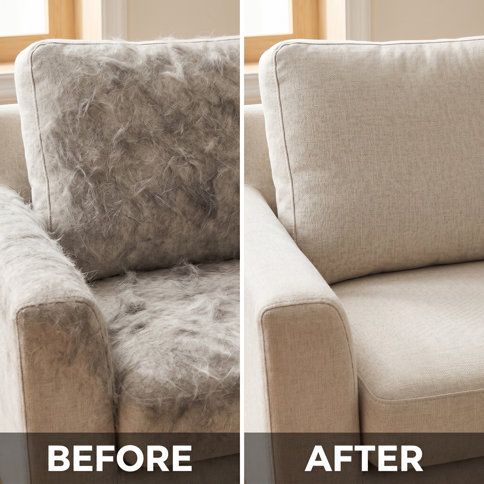 Before and after sofa pet hair removal